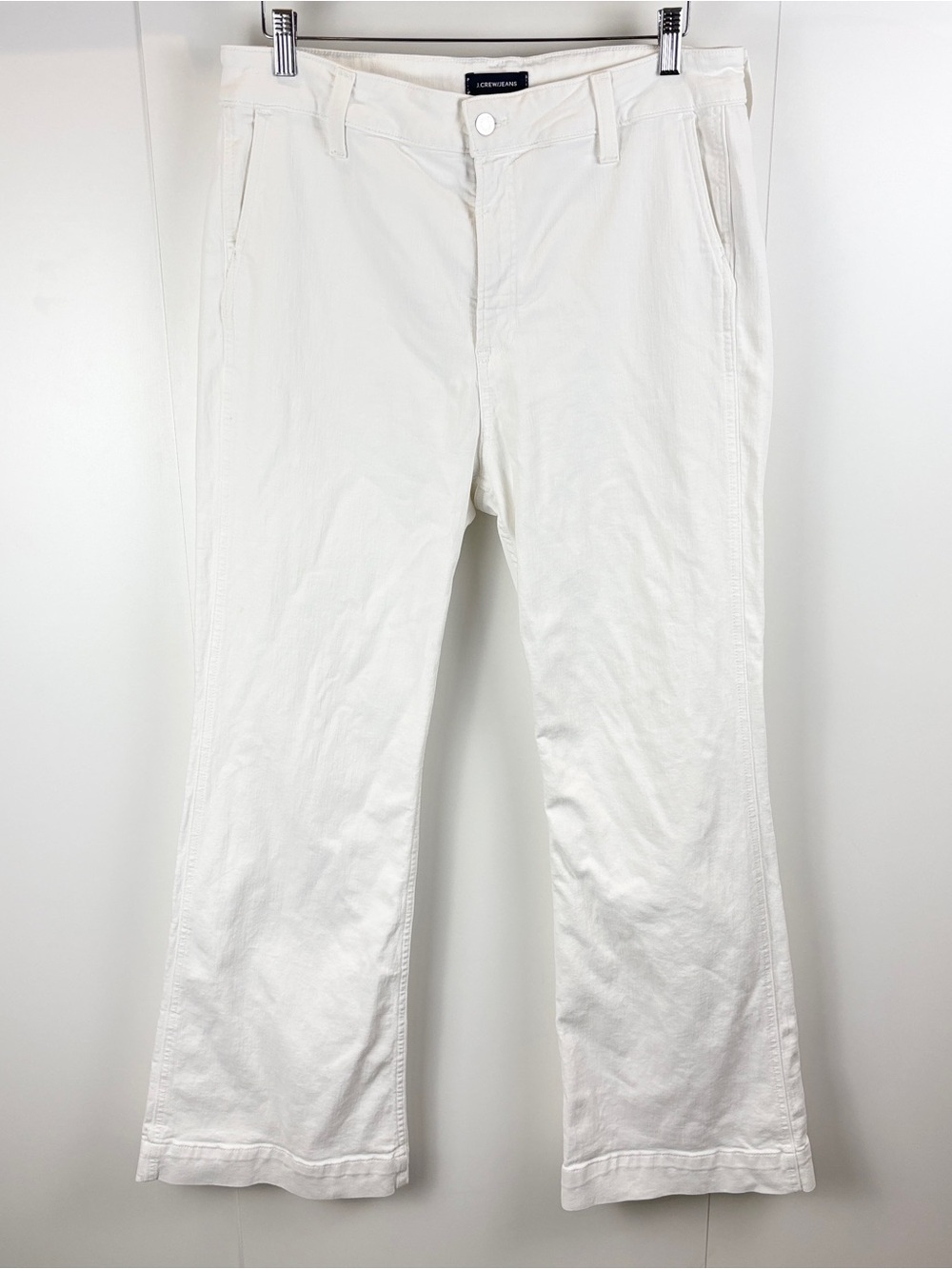 J. Crew White Denim Flare Leg Jeans High Rise Women's 32 Stretch Classic Preppy